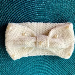 Faux Pearl Cross Knitted Headband
